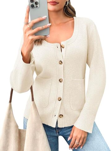 Saodimallsu Womens Button Down Cardigan Sweaters Crew Neck 2024 Trendy Fall Knit Loose Sweater Coats with Pockets in Saudi Arabia