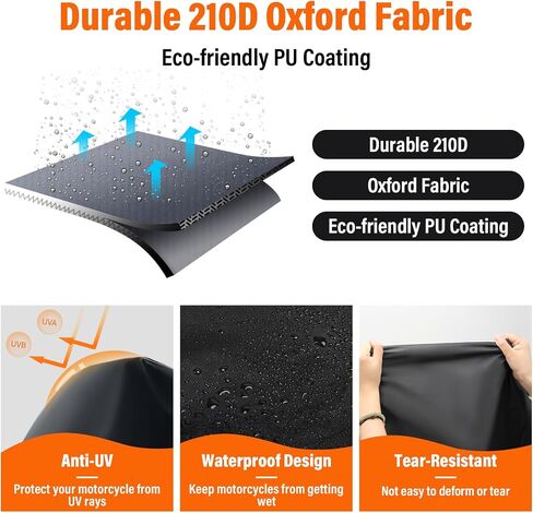 Motorcycle Cover - All Season Waterproof Sun Outdoor Protection Night Reflective with Lock-Holes & Storage Bag Fits up to 108" Motorcycles Bike Scooter(210D-4XL,Black& Sliver) in Saudi Arabia