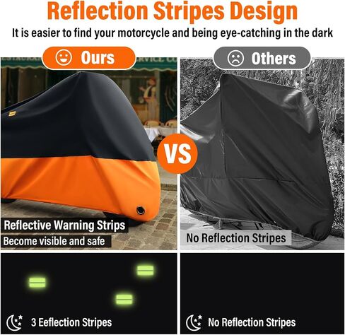 Motorcycle Cover - All Season Waterproof Sun Outdoor Protection Night Reflective with Lock-Holes & Storage Bag Fits up to 108" Motorcycles Bike Scooter(210D-4XL,Black& Sliver) in Saudi Arabia