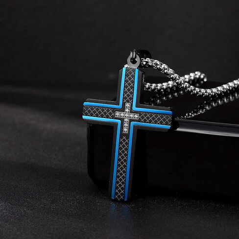 Holizaly Men's Cross Necklace 316L Stainless Steel Pendant White/Gold/Black/Blue Rolo Chain-Gift Box Included in Kuwait