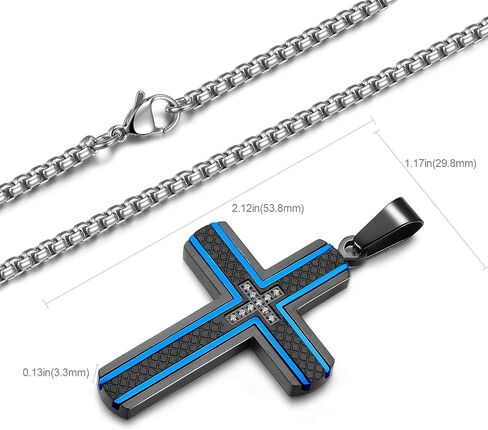 Holizaly Men's Cross Necklace 316L Stainless Steel Pendant White/Gold/Black/Blue Rolo Chain-Gift Box Included in Kuwait
