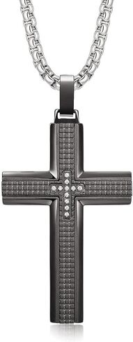 Holizaly Men's Cross Necklace 316L Stainless Steel Pendant White/Gold/Black/Blue Rolo Chain-Gift Box Included in Kuwait