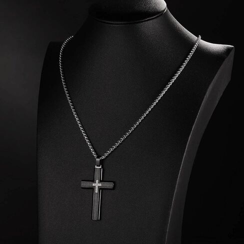Holizaly Men's Cross Necklace 316L Stainless Steel Pendant White/Gold/Black/Blue Rolo Chain-Gift Box Included in Kuwait