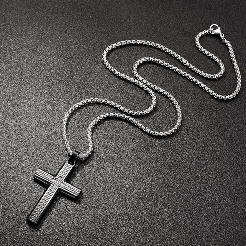 Holizaly Men's Cross Necklace 316L Stainless Steel Pendant White/Gold/Black/Blue Rolo Chain-Gift Box Included in Kuwait