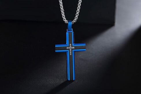 Holizaly Men's Cross Necklace 316L Stainless Steel Pendant White/Gold/Black/Blue Rolo Chain-Gift Box Included in Kuwait