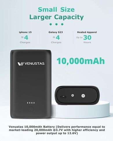 سترة Venustas الكلاسيكية الدافئة للرجال (أسود، 2XL) وحزمة بطارية إضافية سعة 10000 مللي أمبير في الساعة in Saudi Arabia