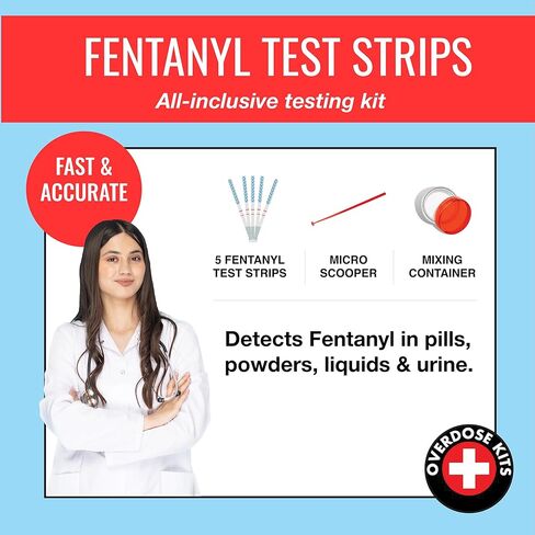 مجموعة شرائط اختبار الفنتانيل - تتضمن 10 شرائط اختبار الفنتانيل، وحاوية خلط، وملعقة 10 مجم وتعليمات - 10 عبوات in Kuwait