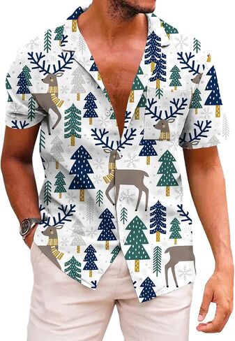 KYKU Hawaiian Shirts for Men Santa Claus Party Casual Button Down Short Sleeve Shirt with Pocket in Kuwait