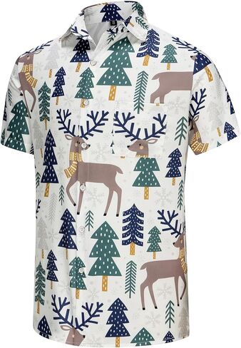 KYKU Hawaiian Shirts for Men Santa Claus Party Casual Button Down Short Sleeve Shirt with Pocket in Kuwait