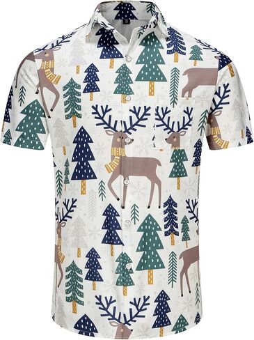 KYKU Hawaiian Shirts for Men Santa Claus Party Casual Button Down Short Sleeve Shirt with Pocket in Kuwait
