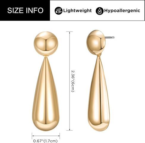 SWEETV 14K Gold Plated Statement Drop Dangle Earrings for Women, Stunning Teardrop Waterdrop Leverback Women's Earrings Jewelry Gift, 925 Sterling Silver Hypoallergenic in Saudi Arabia