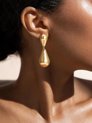 SWEETV 14K Gold Plated Statement Drop Dangle Earrings for Women, Stunning Teardrop Waterdrop Leverback Women's Earrings Jewelry Gift, 925 Sterling Silver Hypoallergenic in Kuwait
