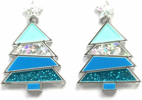 Christmas Sparkling Tree Drop Dangle Colorful Acrylic Earrings Glitter Stars Xmas Party Accessory Holiday Festival Statement Cute Sweet Jewelry Gifts for Women in Kuwait