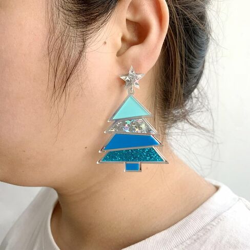 Christmas Sparkling Tree Drop Dangle Colorful Acrylic Earrings Glitter Stars Xmas Party Accessory Holiday Festival Statement Cute Sweet Jewelry Gifts for Women in Kuwait