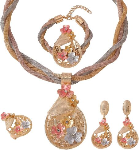 Gold Jewelry for Women Luxury African Dubai 18k Gold Plated Jewelry Sets Wedding Necklace Earrings Set in Saudi Arabia