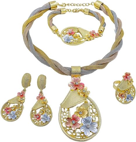 Gold Jewelry for Women Luxury African Dubai 18k Gold Plated Jewelry Sets Wedding Necklace Earrings Set in Saudi Arabia