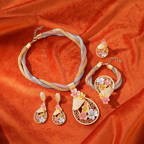 Gold Jewelry for Women Luxury African Dubai 18k Gold Plated Jewelry Sets Wedding Necklace Earrings Set in Saudi Arabia