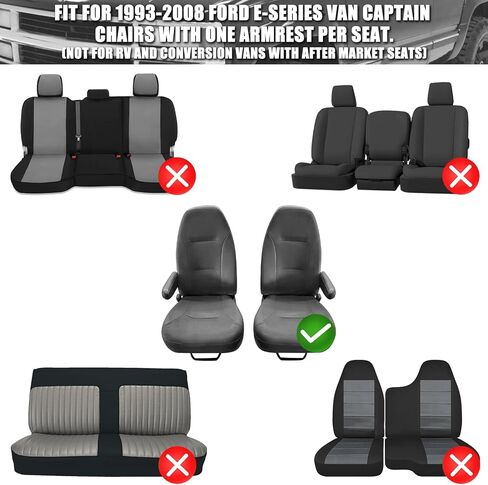 أغطية مقاعد SAPUBK مخصصة تناسب كراسي Ford E-Series Van Captain 1993-2008 مع مسند ذراع واحد لكل مقعد in Kuwait