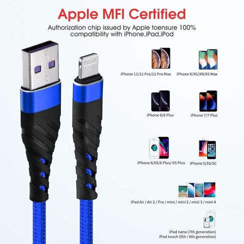Charger Cable 10ft for【Apple MFi Certified】,(2 Pack) CyvenSmart 10 Foot Lightning Cable Fast Charging Cord for iPhone 11/11 Pro /11 Pro Max/XS/XS Max/XR/X/8/8 Plus/7/7 Plus/6(Black) in Kuwait