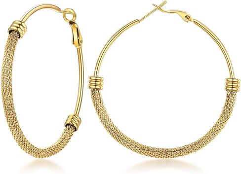 FOCALOOK 14K Gold Hoop Earrings, Lightweight Hypoallergenic Large Stainless Steel Black Hoops for Women 30/40/60/80mm in Saudi Arabia