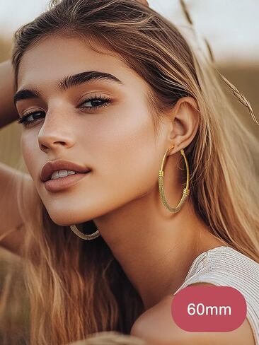 FOCALOOK 14K Gold Hoop Earrings, Lightweight Hypoallergenic Large Stainless Steel Black Hoops for Women 30/40/60/80mm in Saudi Arabia