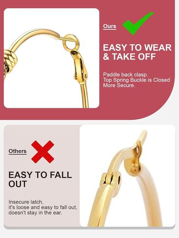 FOCALOOK 14K Gold Hoop Earrings, Lightweight Hypoallergenic Large Stainless Steel Black Hoops for Women 30/40/60/80mm in Saudi Arabia