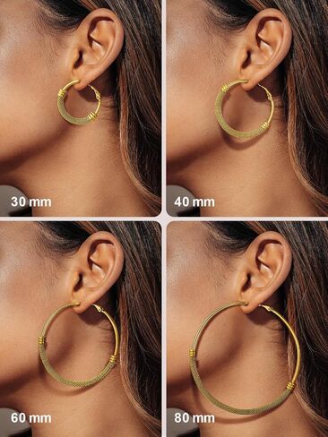 FOCALOOK 14K Gold Hoop Earrings, Lightweight Hypoallergenic Large Stainless Steel Black Hoops for Women 30/40/60/80mm in Saudi Arabia