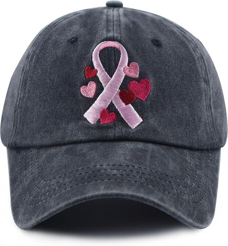 Fight Breast Cancer Hats for Women, Cotton Embroidered Pink Ribbon Little Heart Baseball Cap in Kuwait