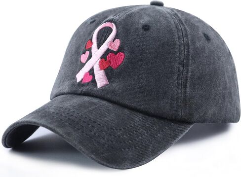 Fight Breast Cancer Hats for Women, Cotton Embroidered Pink Ribbon Little Heart Baseball Cap in Kuwait