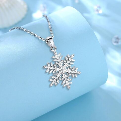 EUDORA S925 Sterling Silver Snowflake Necklace for Women, Snowflake Pendant Winter Holiday Jewelry Original Gifts for Women Wife Mother Daughter Snowflake Lovers, 18" in Saudi Arabia