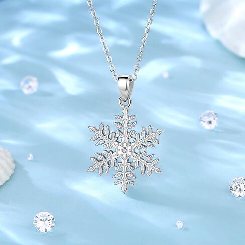 EUDORA S925 Sterling Silver Snowflake Necklace for Women, Snowflake Pendant Winter Holiday Jewelry Original Gifts for Women Wife Mother Daughter Snowflake Lovers, 18" in Saudi Arabia