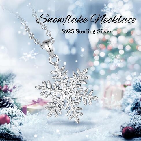 EUDORA S925 Sterling Silver Snowflake Necklace for Women, Snowflake Pendant Winter Holiday Jewelry Original Gifts for Women Wife Mother Daughter Snowflake Lovers, 18" in Saudi Arabia