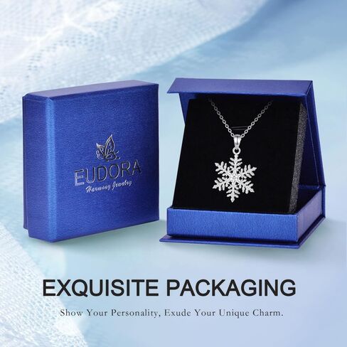 EUDORA S925 Sterling Silver Snowflake Necklace for Women, Snowflake Pendant Winter Holiday Jewelry Original Gifts for Women Wife Mother Daughter Snowflake Lovers, 18" in Saudi Arabia