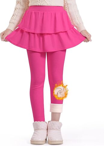 Auranso Girls Fleece Lined Leggings with Skirt Kids Winter Warm Tutu Pants 4-14 Years in Kuwait