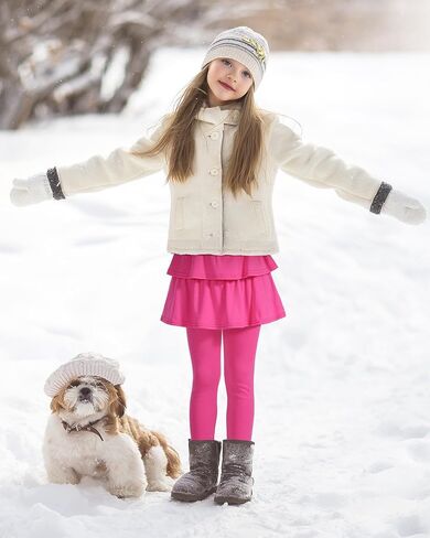 Auranso Girls Fleece Lined Leggings with Skirt Kids Winter Warm Tutu Pants 4-14 Years in Kuwait