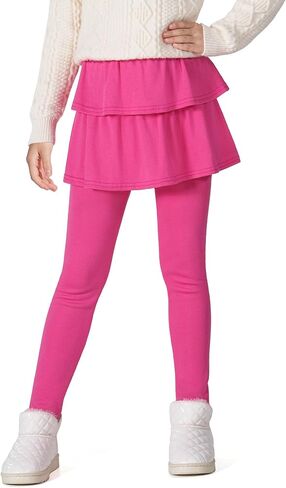 Auranso Girls Fleece Lined Leggings with Skirt Kids Winter Warm Tutu Pants 4-14 Years in Kuwait
