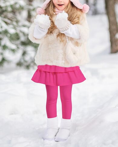 Auranso Girls Fleece Lined Leggings with Skirt Kids Winter Warm Tutu Pants 4-14 Years in Kuwait