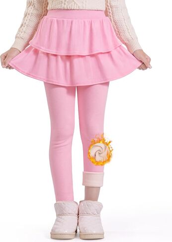 Auranso Girls Fleece Lined Leggings with Skirt Kids Winter Warm Tutu Pants 4-14 Years in Kuwait