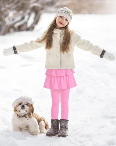Auranso Girls Fleece Lined Leggings with Skirt Kids Winter Warm Tutu Pants 4-14 Years in Kuwait