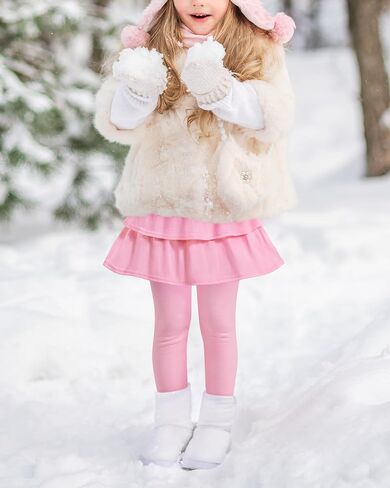 Auranso Girls Fleece Lined Leggings with Skirt Kids Winter Warm Tutu Pants 4-14 Years in Kuwait