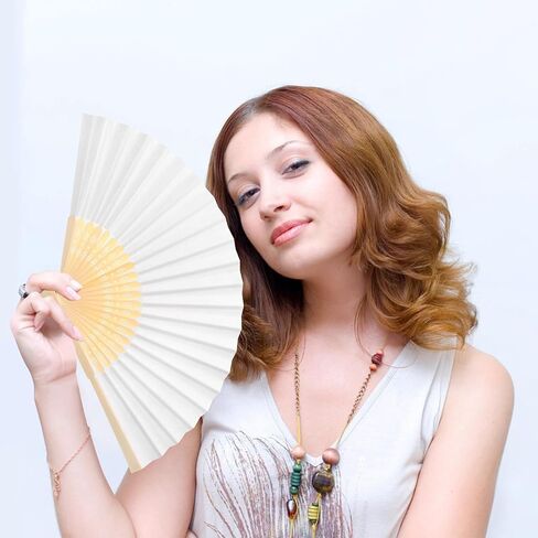 36 PCS Rose Lace Floral Folding Hand Fans with Organza Bag - 9.05 Inch Chinese Retro Hand Fans, White Wedding Folding Fans for Women, Decorative Folding Fans for Tea Parties & Bridal Events in Saudi Arabia