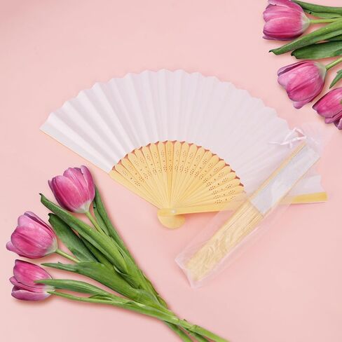 36 PCS Rose Lace Floral Folding Hand Fans with Organza Bag - 9.05 Inch Chinese Retro Hand Fans, White Wedding Folding Fans for Women, Decorative Folding Fans for Tea Parties & Bridal Events in Saudi Arabia