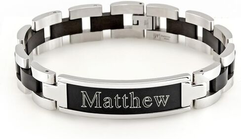 سوار معرف رجالي من الفولاذ المقاوم للصدأ منقوش خصيصًا من EVE'S ADDICTION، بطول 8.75 بوصة - سوار باسم شخصي له - سوار مخصص للرجال - هدية مخصصة له in Kuwait