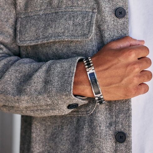 سوار معرف رجالي من الفولاذ المقاوم للصدأ منقوش خصيصًا من EVE'S ADDICTION، بطول 8.75 بوصة - سوار باسم شخصي له - سوار مخصص للرجال - هدية مخصصة له in Kuwait