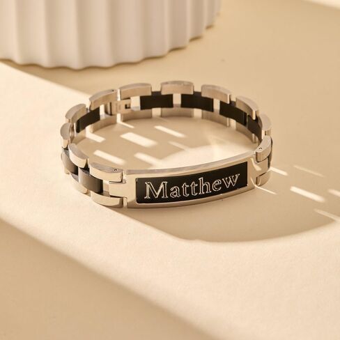 سوار معرف رجالي من الفولاذ المقاوم للصدأ منقوش خصيصًا من EVE'S ADDICTION، بطول 8.75 بوصة - سوار باسم شخصي له - سوار مخصص للرجال - هدية مخصصة له in Kuwait