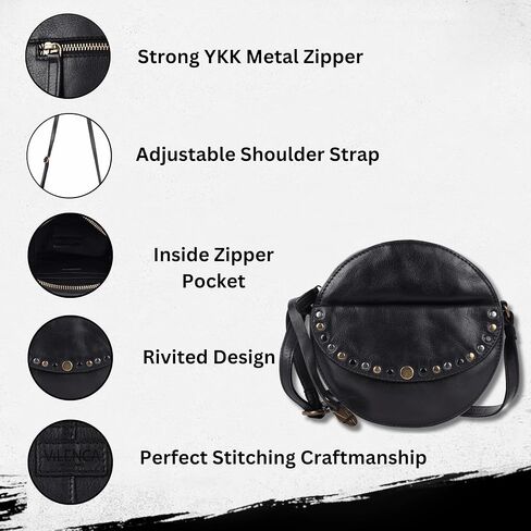 Genuine Italian Leather Boho Studded Round Crossbody Sling Bag - Stylish, Durable, & Perfect for Everyday Use for women in Kuwait
