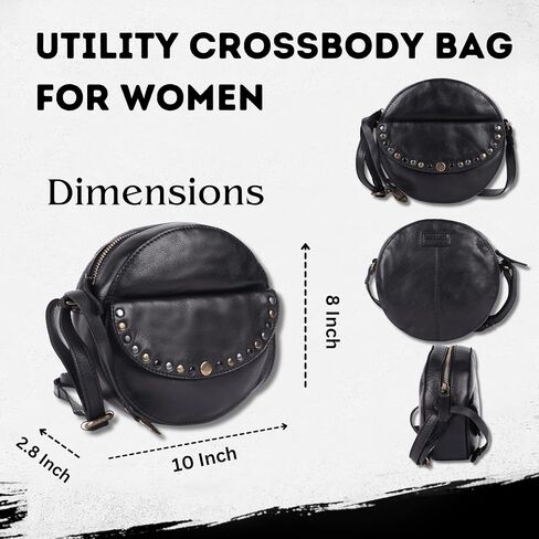 Genuine Italian Leather Boho Studded Round Crossbody Sling Bag - Stylish, Durable, & Perfect for Everyday Use for women in Kuwait