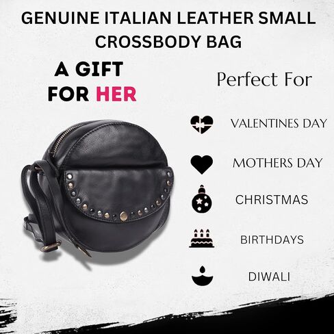 Genuine Italian Leather Boho Studded Round Crossbody Sling Bag - Stylish, Durable, & Perfect for Everyday Use for women in Kuwait