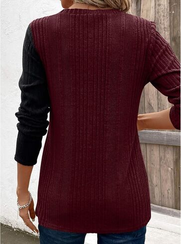 BAISHENGGT Tunic Tops for Women Dressy Casual Color Contrast Long Sleeve Blouse Crew Neck Streetwear T Shirts in Kuwait