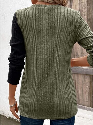 BAISHENGGT Tunic Tops for Women Dressy Casual Color Contrast Long Sleeve Blouse Crew Neck Streetwear T Shirts in Kuwait